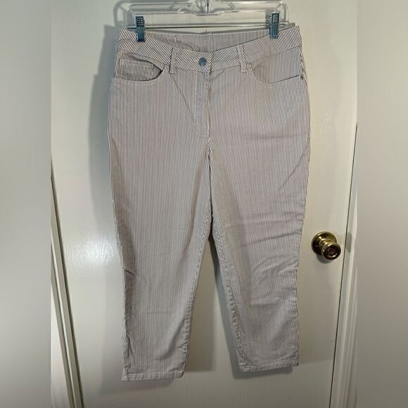 Madeline EUC beige/white striped cropped jeans Size 10 - Picture 1 of 6